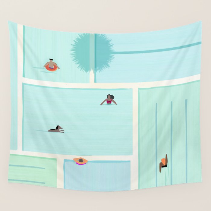 Saturdays At The Pool Illustration Wall Tapestry Gallery Image 4