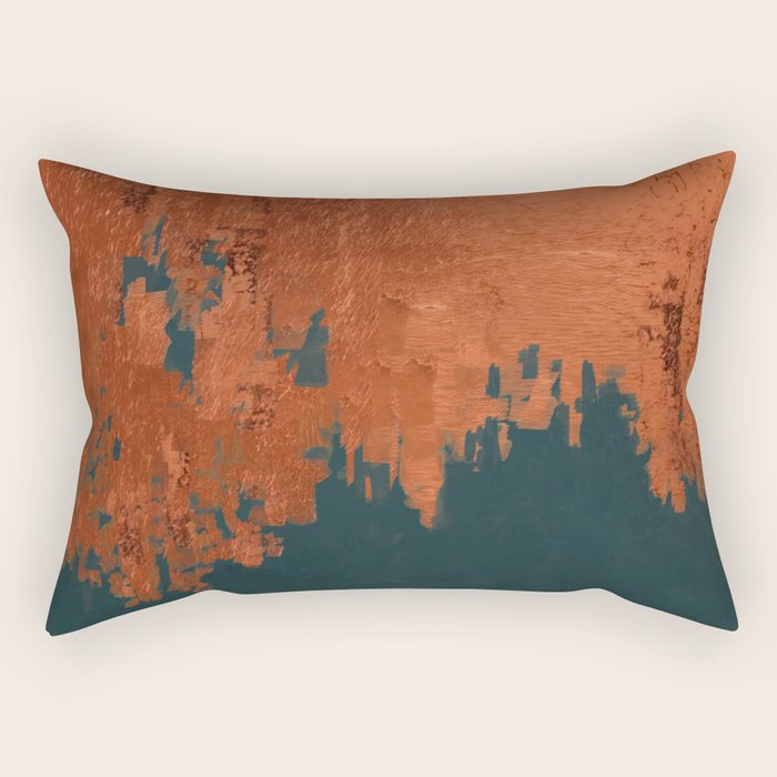 Aesthetic Grunge Copper and Teal Green Rust Rectangular Pillow Gallery Image 2
