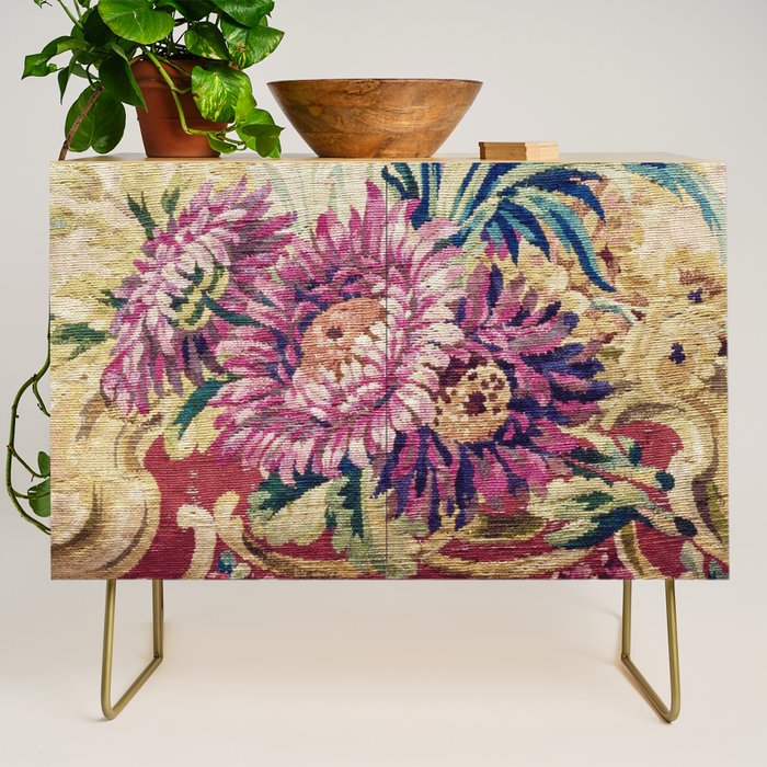 Antique French Gobelins Floral Textile Print Credenza Gallery Image 1