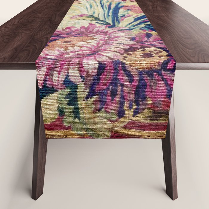 Antique French Gobelins Floral Textile Print Table Runner Gallery Image 1