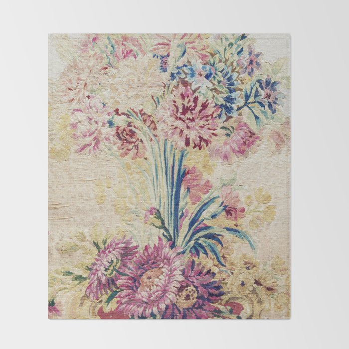 Antique French Gobelins Floral Textile Print Throw Blanket Gallery Image 2