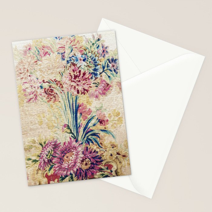 Antique French Gobelins Floral Textile Print Stationery Card Gallery Image 2