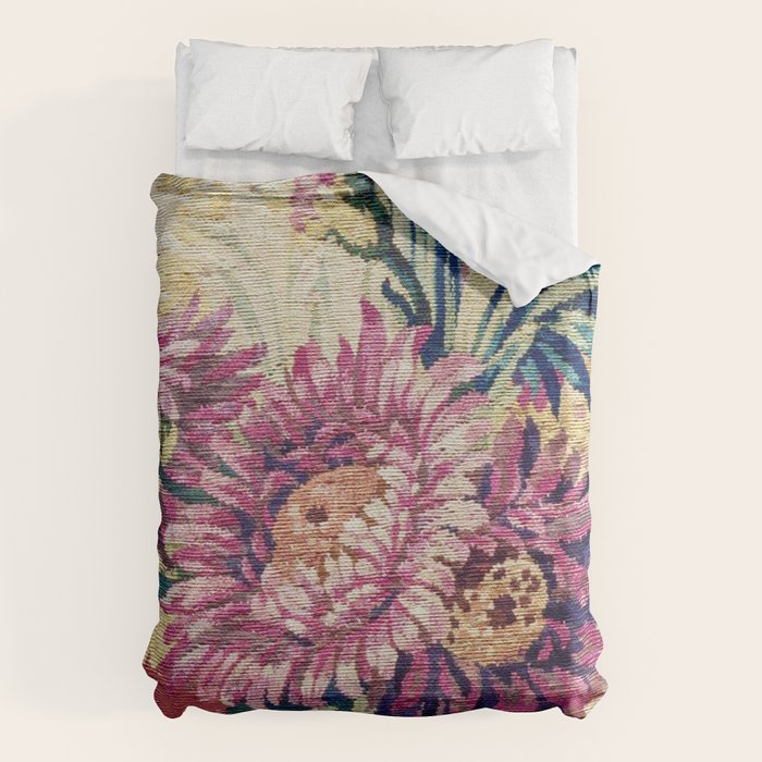 Antique French Gobelins Floral Textile Print Duvet Cover Gallery Image 1