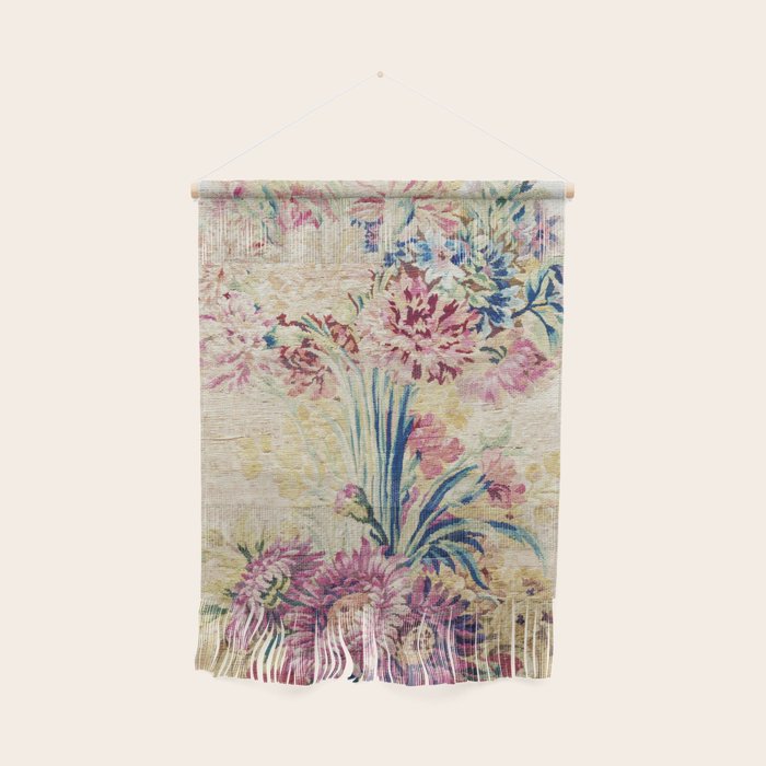 Antique French Gobelins Floral Textile Print Wall Hanging Gallery Image 1