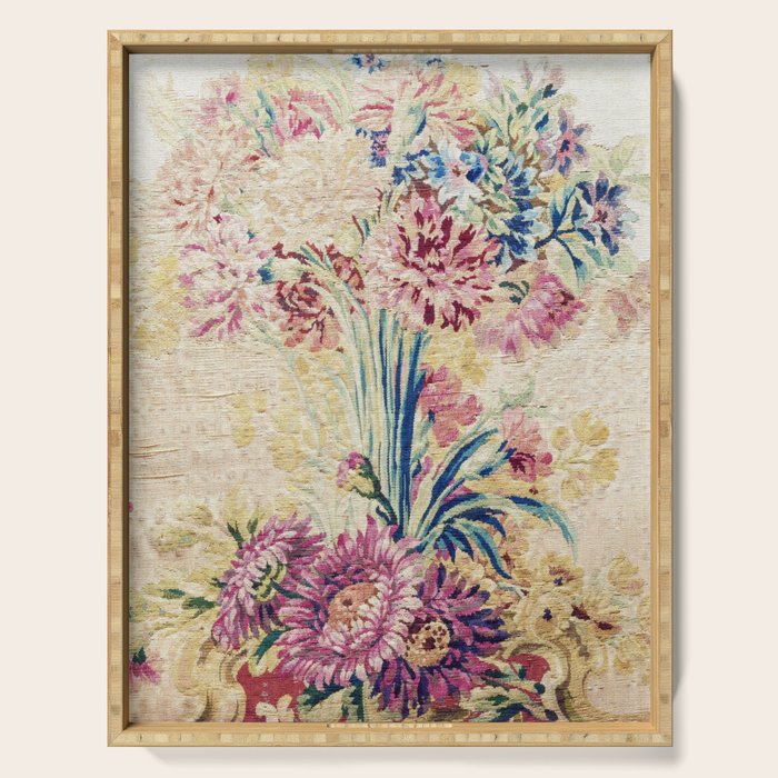 Antique French Gobelins Floral Textile Print Serving Tray Gallery Image 1
