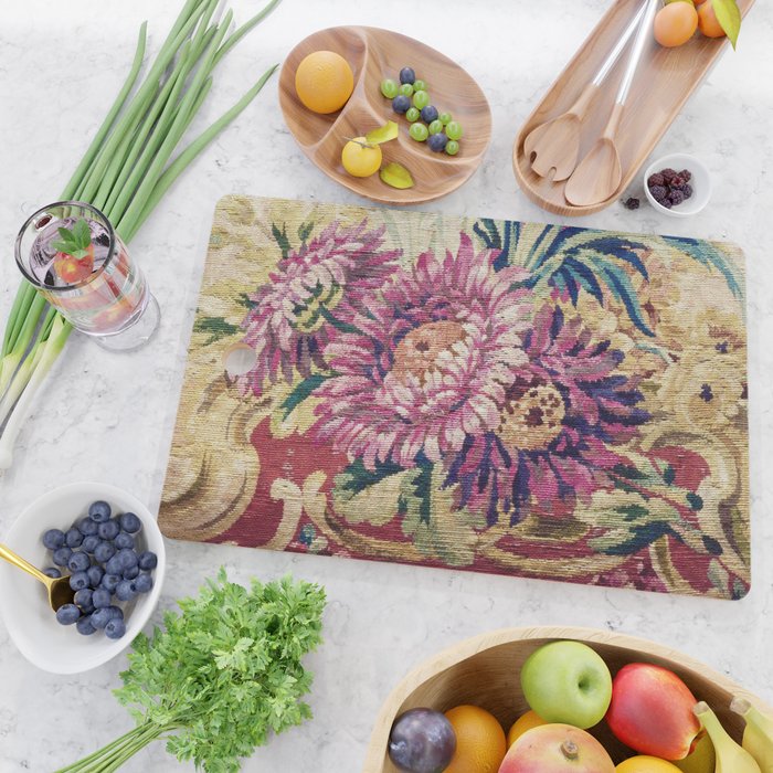 Antique French Gobelins Floral Textile Print Cutting Board Gallery Image 2