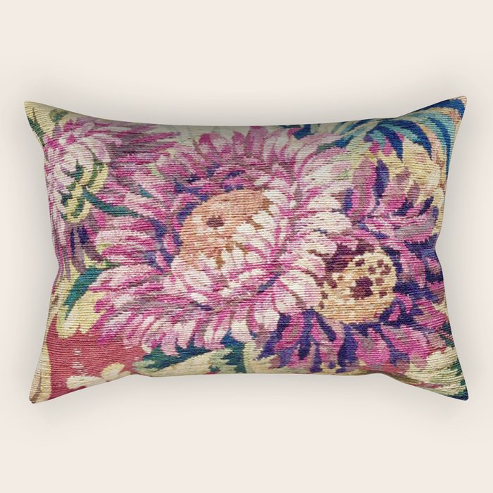 Antique French Gobelins Floral Textile Print Rectangular Pillow Gallery Image 1