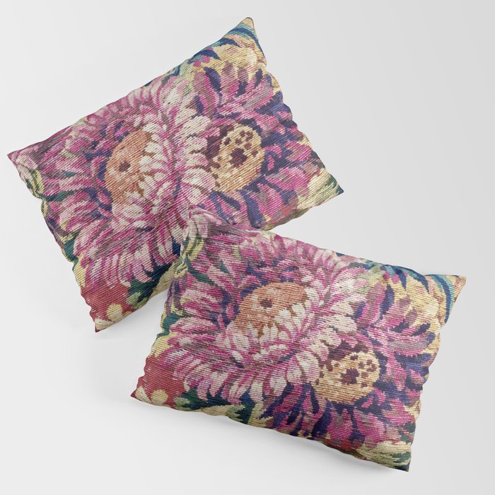 Antique French Gobelins Floral Textile Print Pillow Sham Gallery Image 1