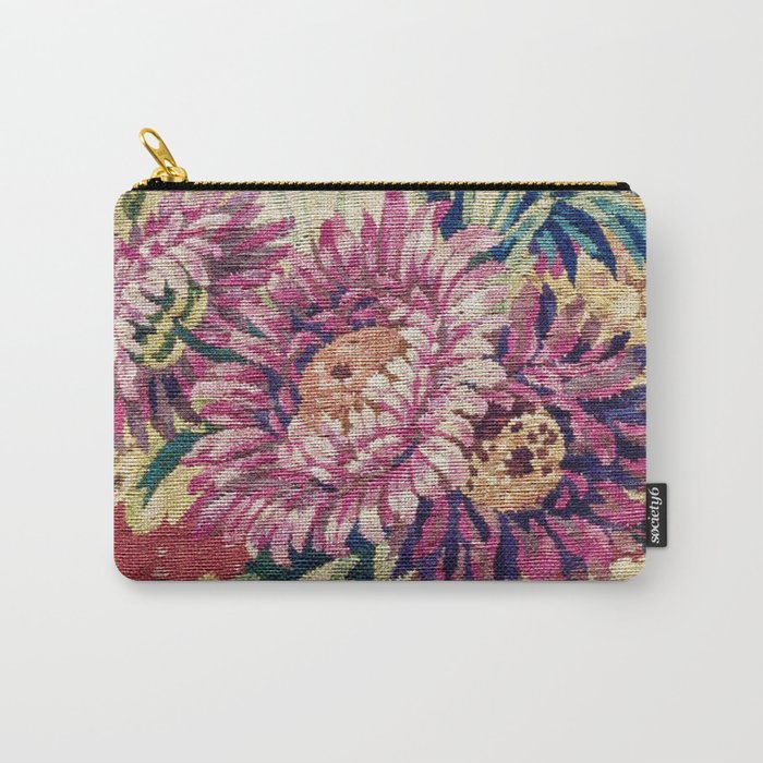 Antique French Gobelins Floral Textile Print Carry All Pouch Gallery Image 1