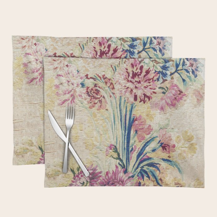 Antique French Gobelins Floral Textile Print Placemat Gallery Image 1