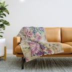 Antique French Gobelins Floral Textile Print Throw Blanket Gallery Image 1