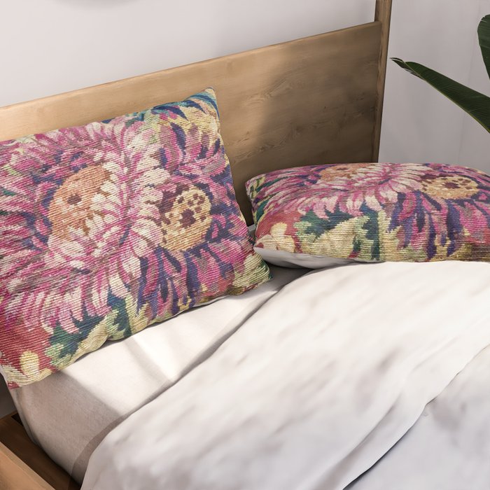 Antique French Gobelins Floral Textile Print Pillow Sham Gallery Image 2