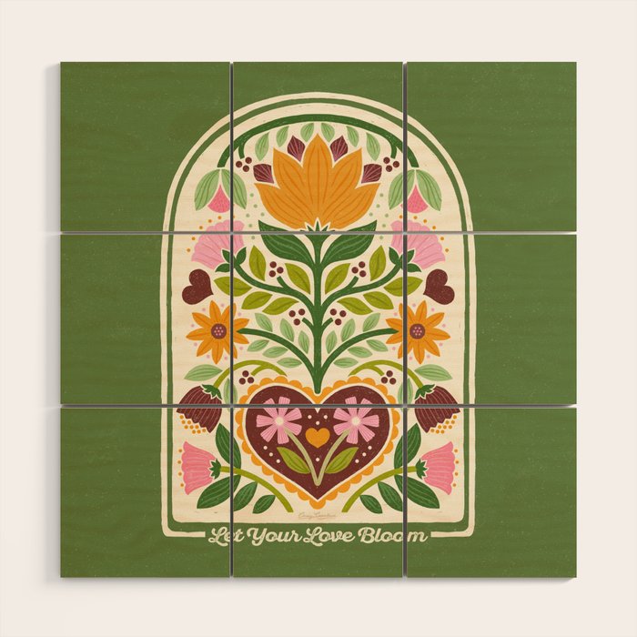 Let your Love Bloom Floral Folk Art Wood Wall Art Gallery Image 1