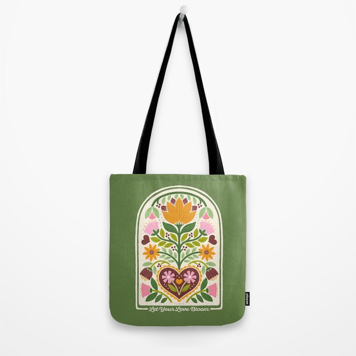 Let your Love Bloom Floral Folk Art Tote Bag Gallery Image 2