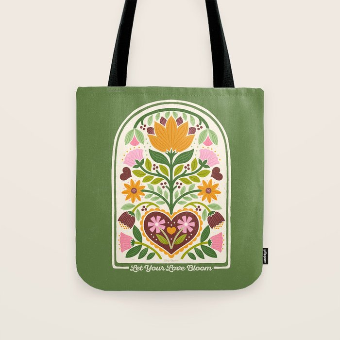 Let your Love Bloom Floral Folk Art Tote Bag Gallery Image 1