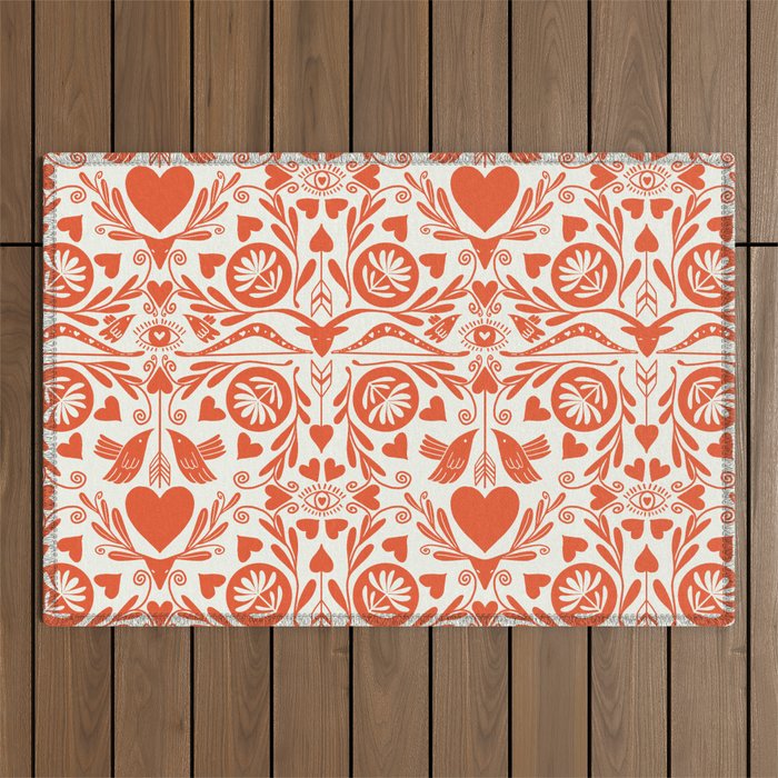 Folkart doves and deer occult pattern  Outdoor Rug Gallery Image 1