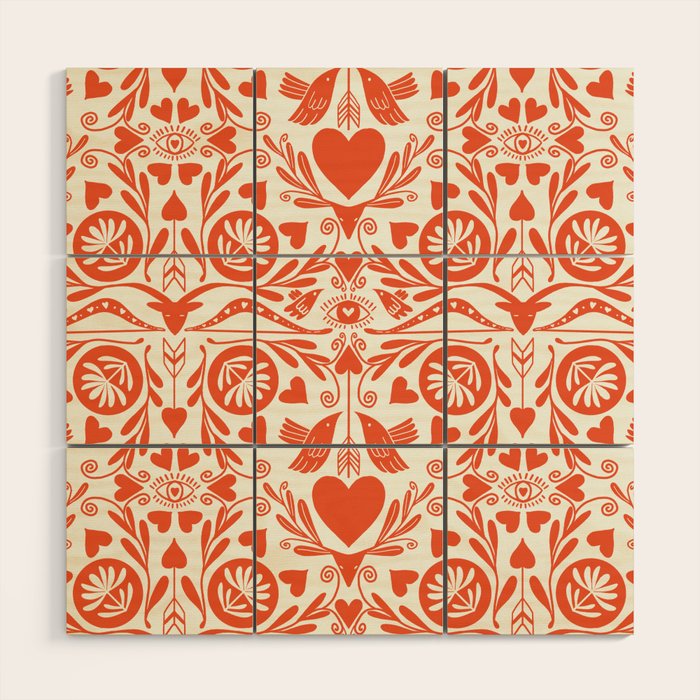 Folkart doves and deer occult pattern  Wood Wall Art Gallery Image 1