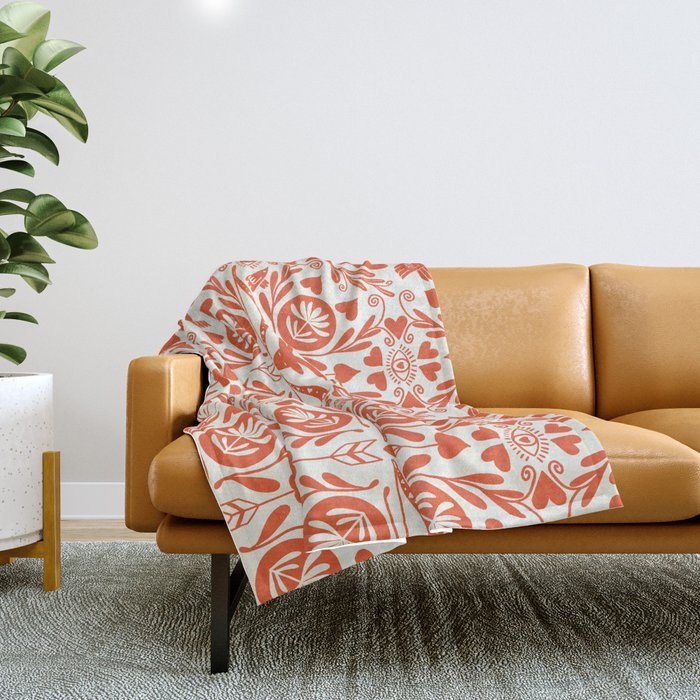 Folkart doves and deer occult pattern  Throw Blanket Gallery Image 1