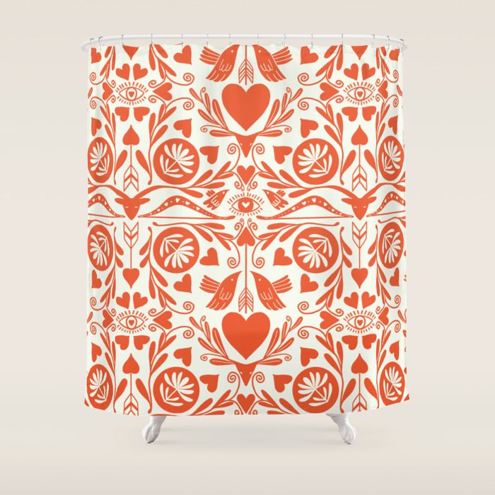 Folkart doves and deer occult pattern  Shower Curtain Gallery Image 1