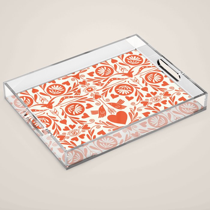Folkart doves and deer occult pattern  Acrylic Tray Gallery Image 1
