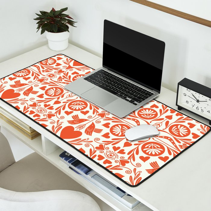 Folkart doves and deer occult pattern  Desk Mat Gallery Image 2