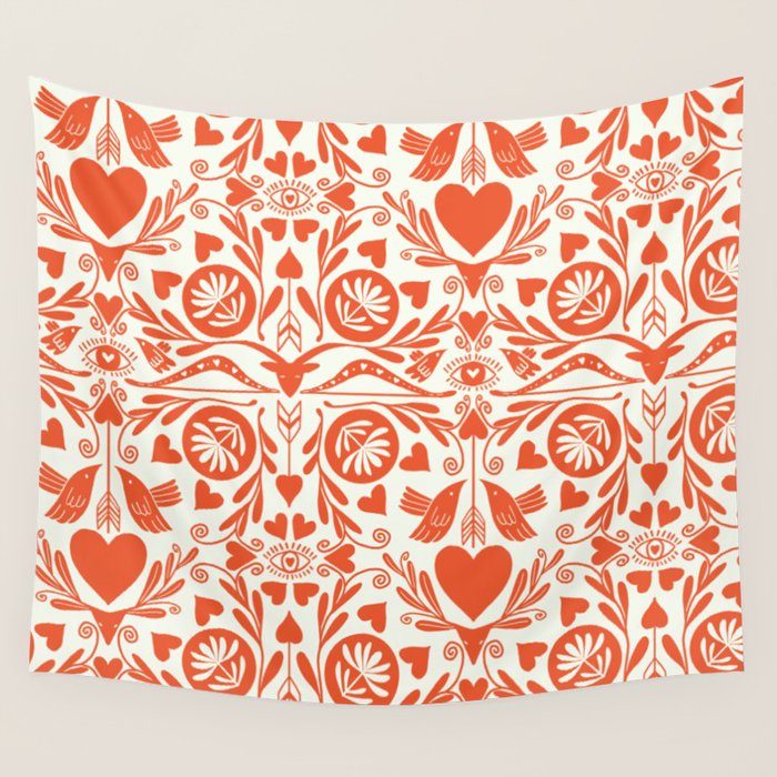 Folkart doves and deer occult pattern  Wall Tapestry Gallery Image 4