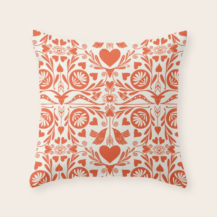 Folkart doves and deer occult pattern  Throw Pillow Gallery Image 6