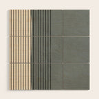Gray Color Block Black Lines Minimal Artwork Wood Wall Art Gallery Image 1