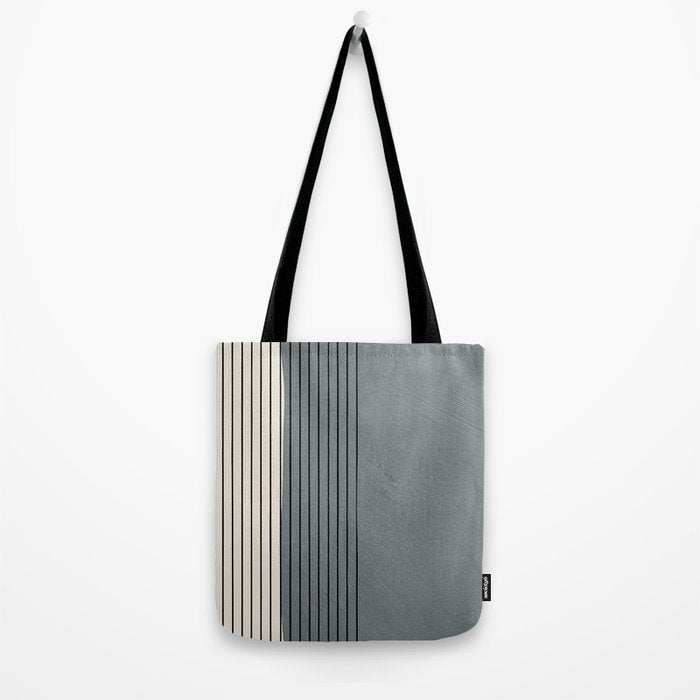 Gray Color Block Black Lines Minimal Artwork Tote Bag Gallery Image 2
