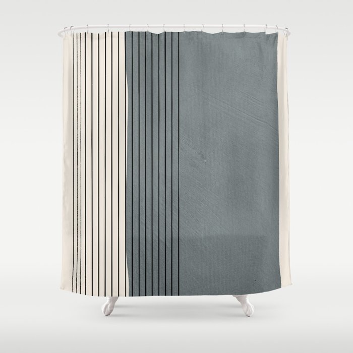 Gray Color Block Black Lines Minimal Artwork Shower Curtain Gallery Image 1