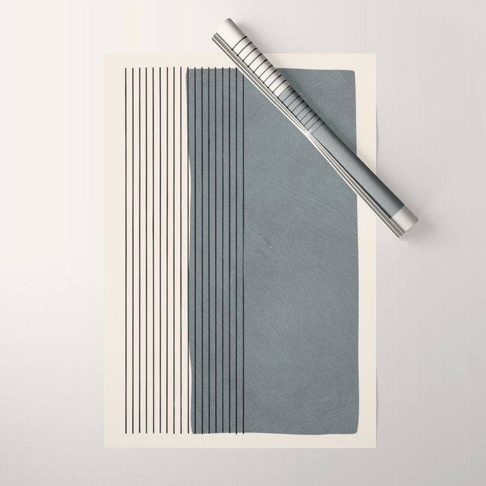 Gray Color Block Black Lines Minimal Artwork Wrapping Paper Gallery Image 1