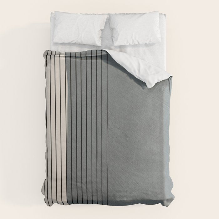 Gray Color Block Black Lines Minimal Artwork Duvet Cover Gallery Image 1