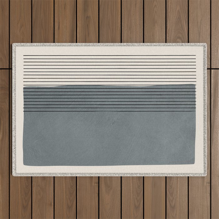 Gray Color Block Black Lines Minimal Artwork Outdoor Rug