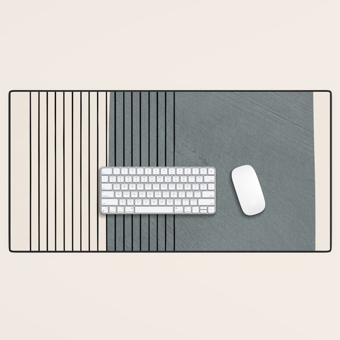 Gray Color Block Black Lines Minimal Artwork Desk Mat Gallery Image 1