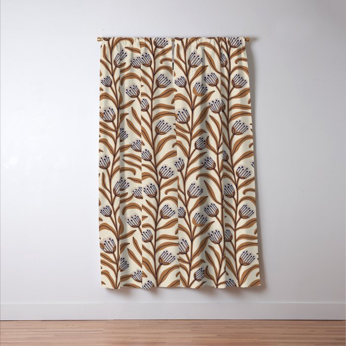 Bellflower Pattern / Brown, Ivory & Grey Window Curtain Gallery Image 3