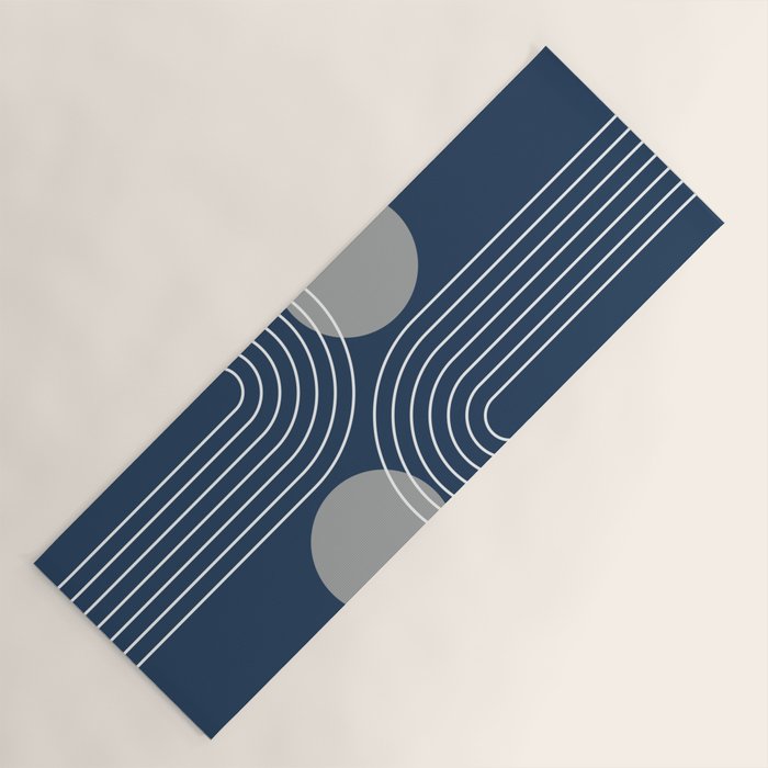 Mid Century Modern Geometric 106 in Navy Blue and Grey (Rainbow and Sun Abstraction) Yoga Mat Gallery Image 1