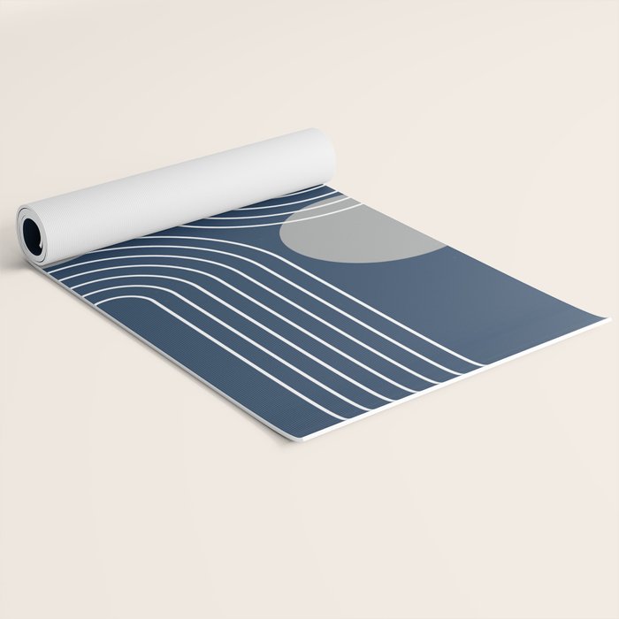 Mid Century Modern Geometric 106 in Navy Blue and Grey (Rainbow and Sun Abstraction) Yoga Mat Gallery Image 2