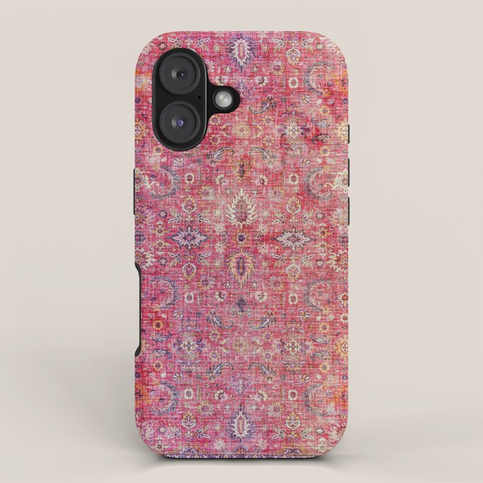N45 - Pink Vintage Traditional Moroccan Boho & Farmhouse Style Artwork. Iphone Case