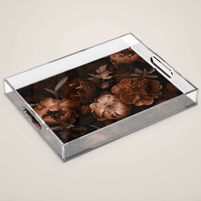 Victorian Grandeur Large Flowers Brown Acrylic Tray Gallery Image 1