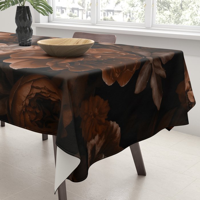 Victorian Grandeur Large Flowers Brown Tablecloth Gallery Image 3