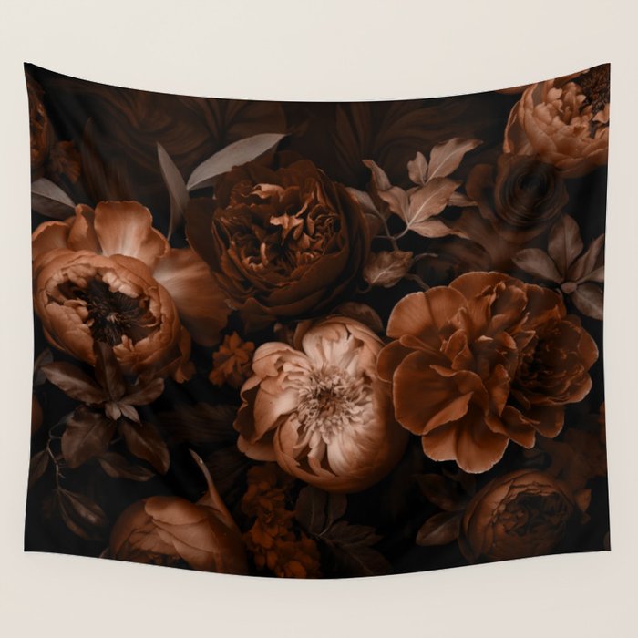 Victorian Grandeur Large Flowers Brown Wall Tapestry Gallery Image 4