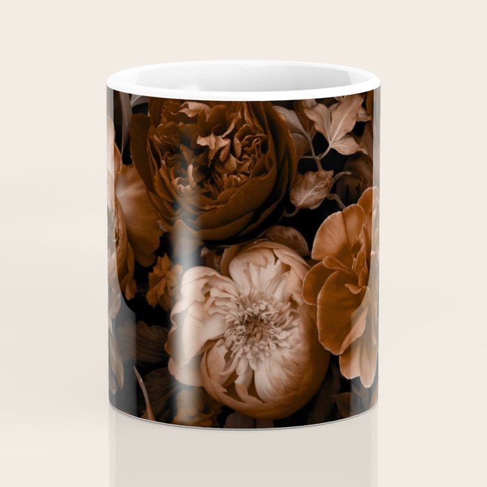 Victorian Grandeur Large Flowers Brown Coffee Mug Gallery Image 4