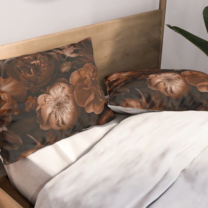 Victorian Grandeur Large Flowers Brown Pillow Sham Gallery Image 2