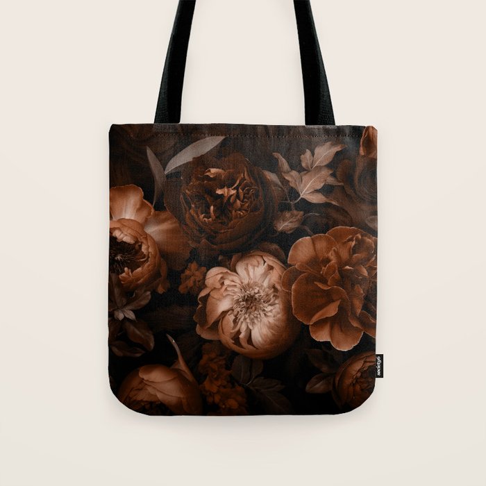 Victorian Grandeur Large Flowers Brown Tote Bag Gallery Image 1
