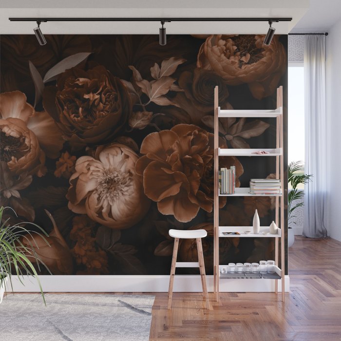 Victorian Grandeur Large Flowers Brown Wall Mural Gallery Image 1