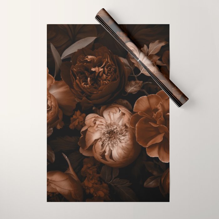 Victorian Grandeur Large Flowers Brown Wrapping Paper Gallery Image 1