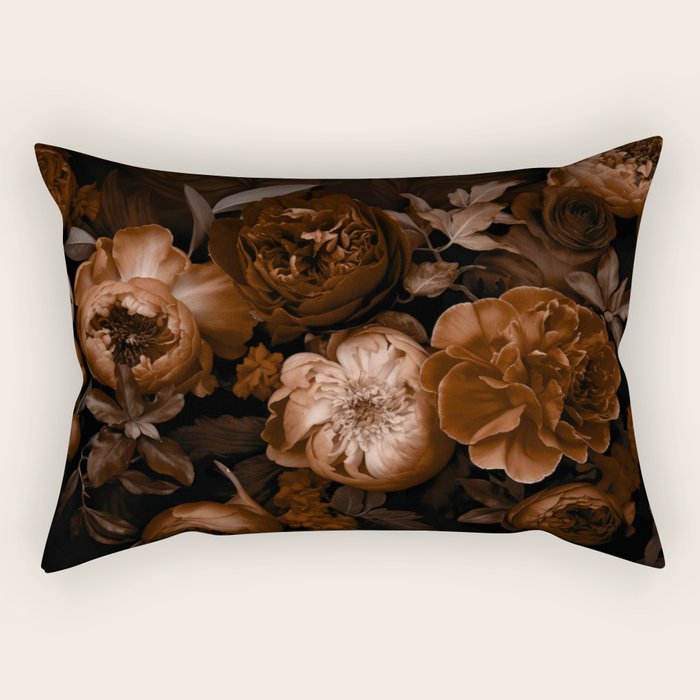 Victorian Grandeur Large Flowers Brown Rectangular Pillow Gallery Image 2