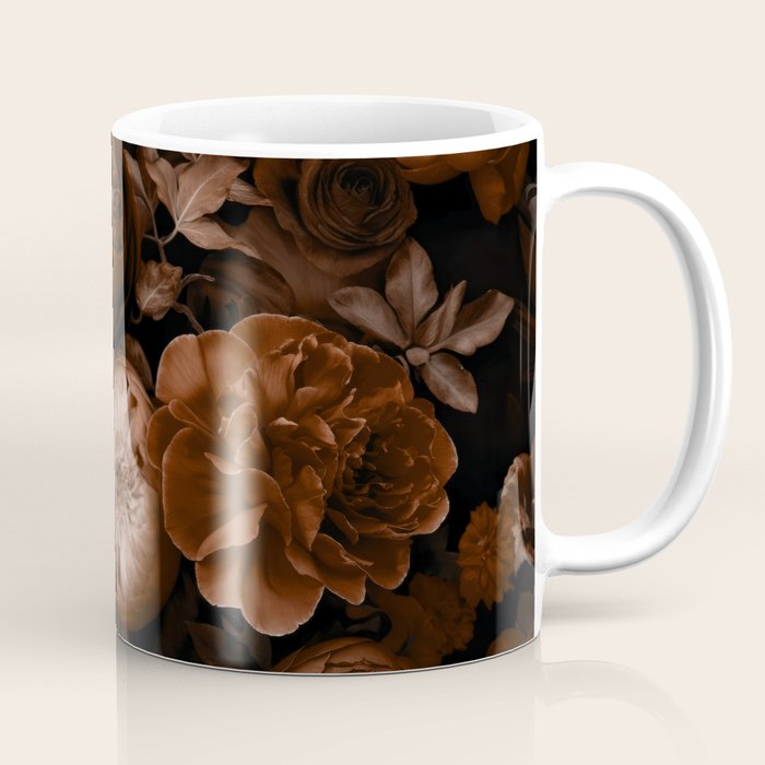 Victorian Grandeur Large Flowers Brown Coffee Mug Gallery Image 1