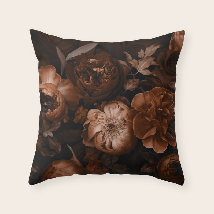 Victorian Grandeur Large Flowers Brown Throw Pillow Gallery Image 6