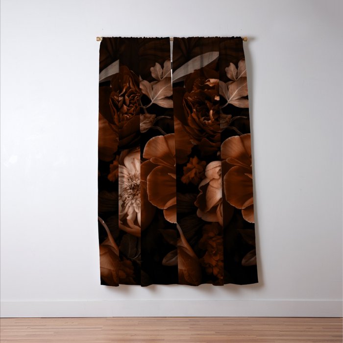 Victorian Grandeur Large Flowers Brown Window Curtain Gallery Image 3